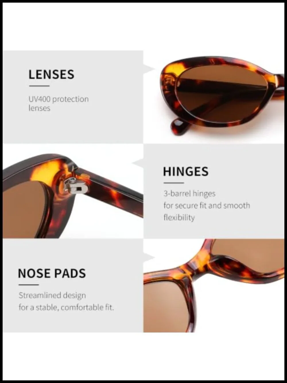 Retro Oval Cat Eye Sunglasses UV400 Protection Lightweight Plastic Frame
